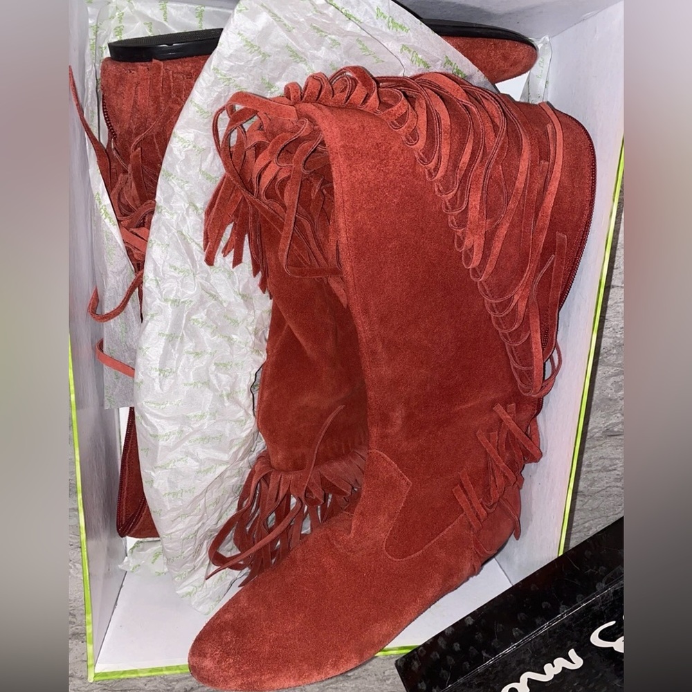Sam Edelman Red Fringed Over the Knee Boots